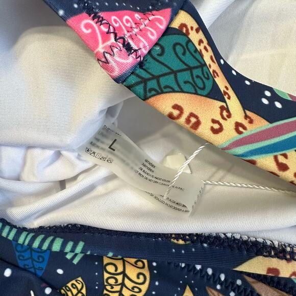 NWT Cheetah Print Mutilcolor Safari Two Piece High Waist Boho Bikini Size Large - Picture 11 of 11